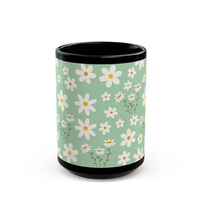 Mint Daisy Delight Black Mug Cool Summer Coffee Mug Tea Cup Spring Ceramic Mug