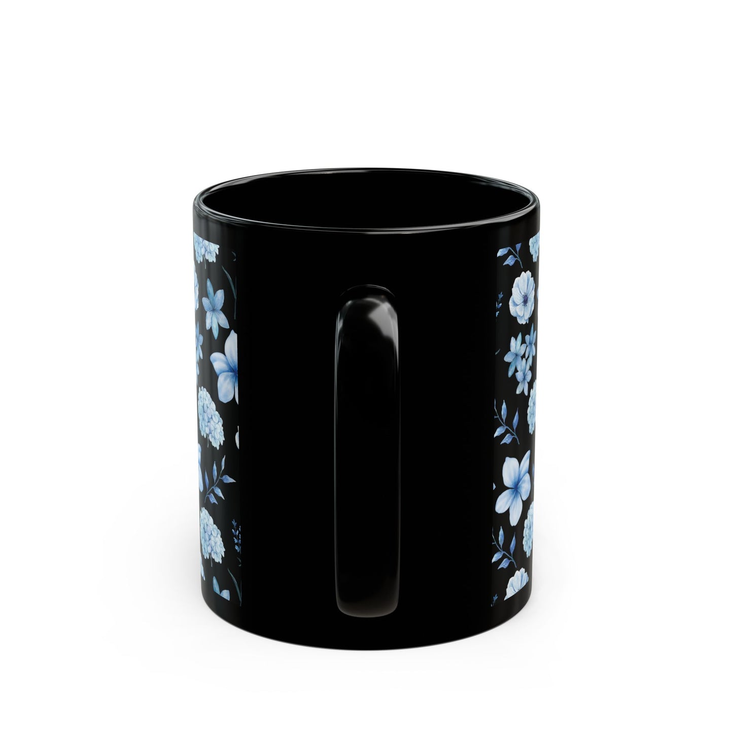 Snowy Blue Flowers Black Mug Cool Summer Coffee Mug Tea Cup Spring Ceramic Mug