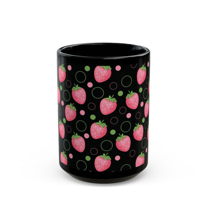 Pink Strawberry Black Mug Cool Summer Coffee Mug Tea Cup Spring Ceramic Mug