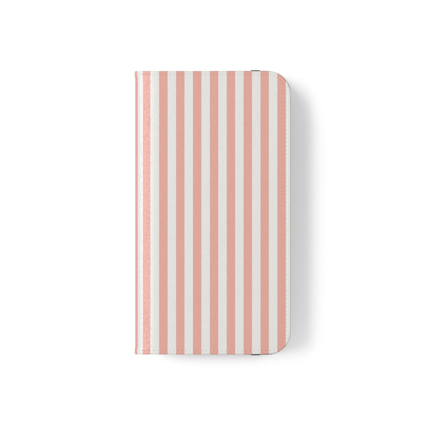 Coral Pink Stripes Flip Phone Case Cover with Pockets