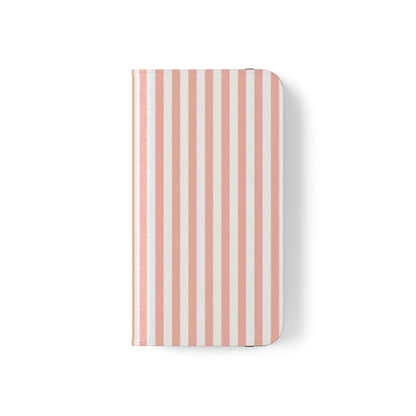 Coral Pink Stripes Flip Phone Case Cover with Pockets