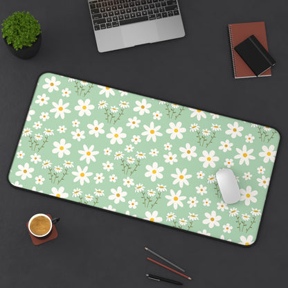 Mint Daisy Delight Desk Mat Floral Spring Sage Green Computer Mat Pistachio Green Daisies Office Mat