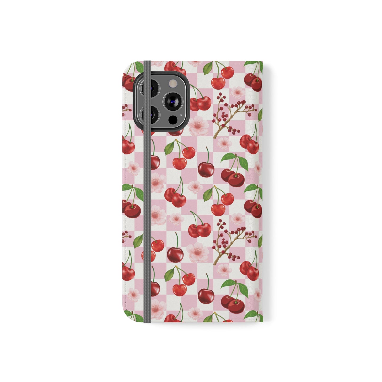 Cherry Checkerboard Flip Phone Case Cover with Pockets - Phone Case - Kristine Celestine