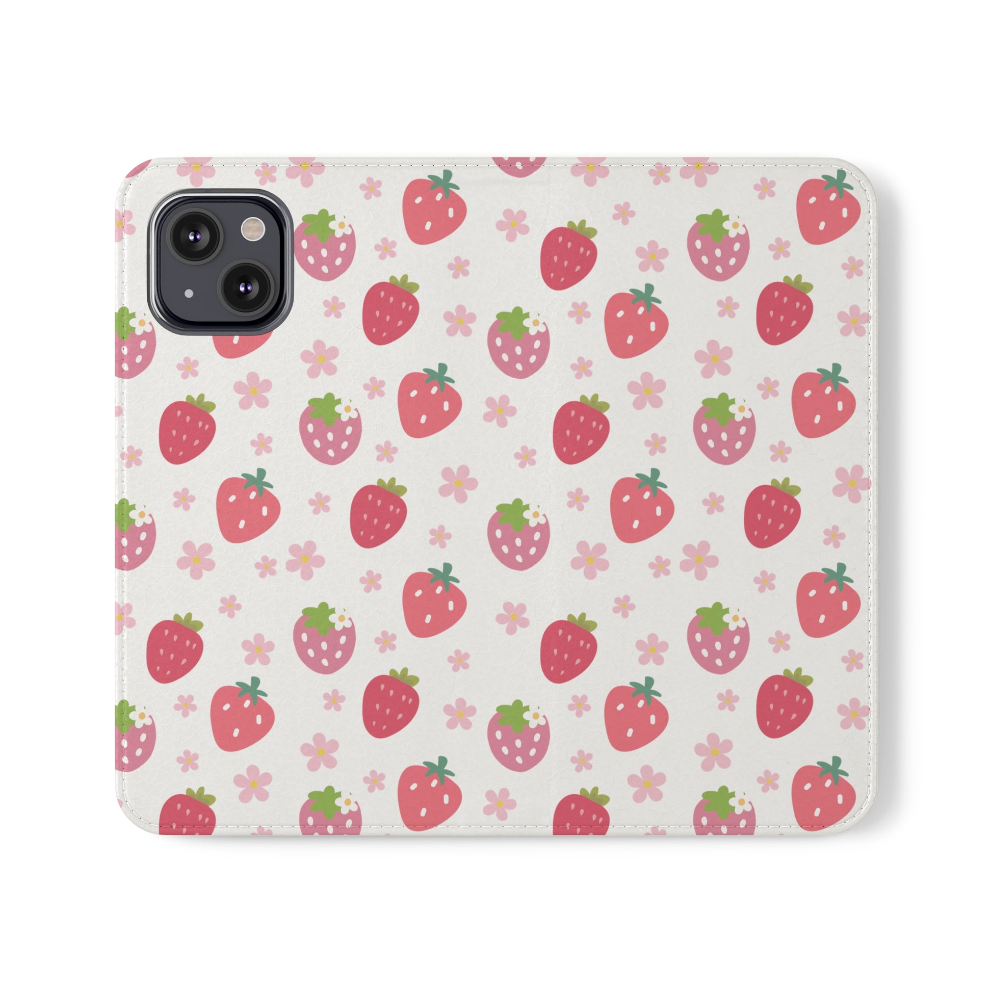 Strawberries and Daisies Flip Phone Case Cover with Pockets - Phone Case - Kristine Celestine