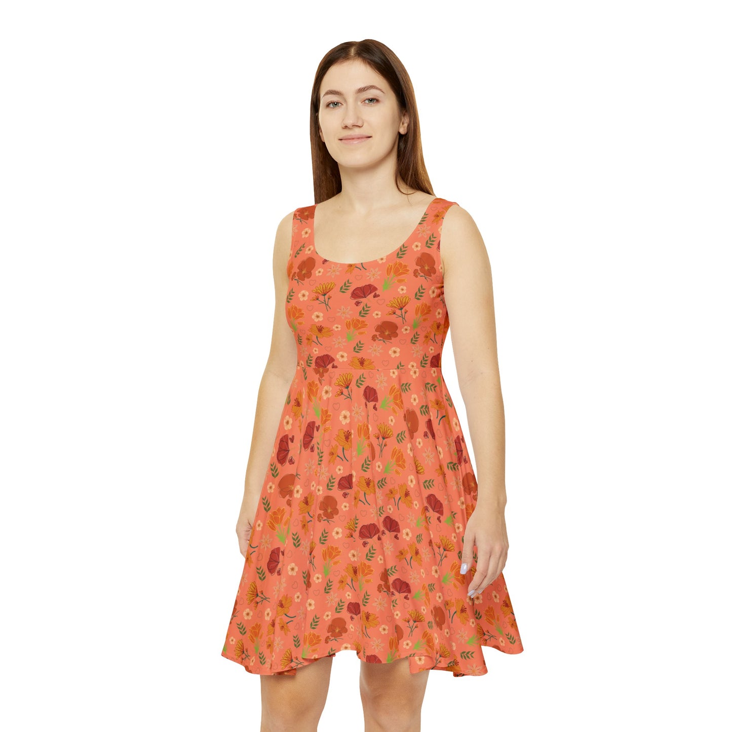 Coral Peach Meadow Women's Skater Dress - Dress - Kristine Celestine