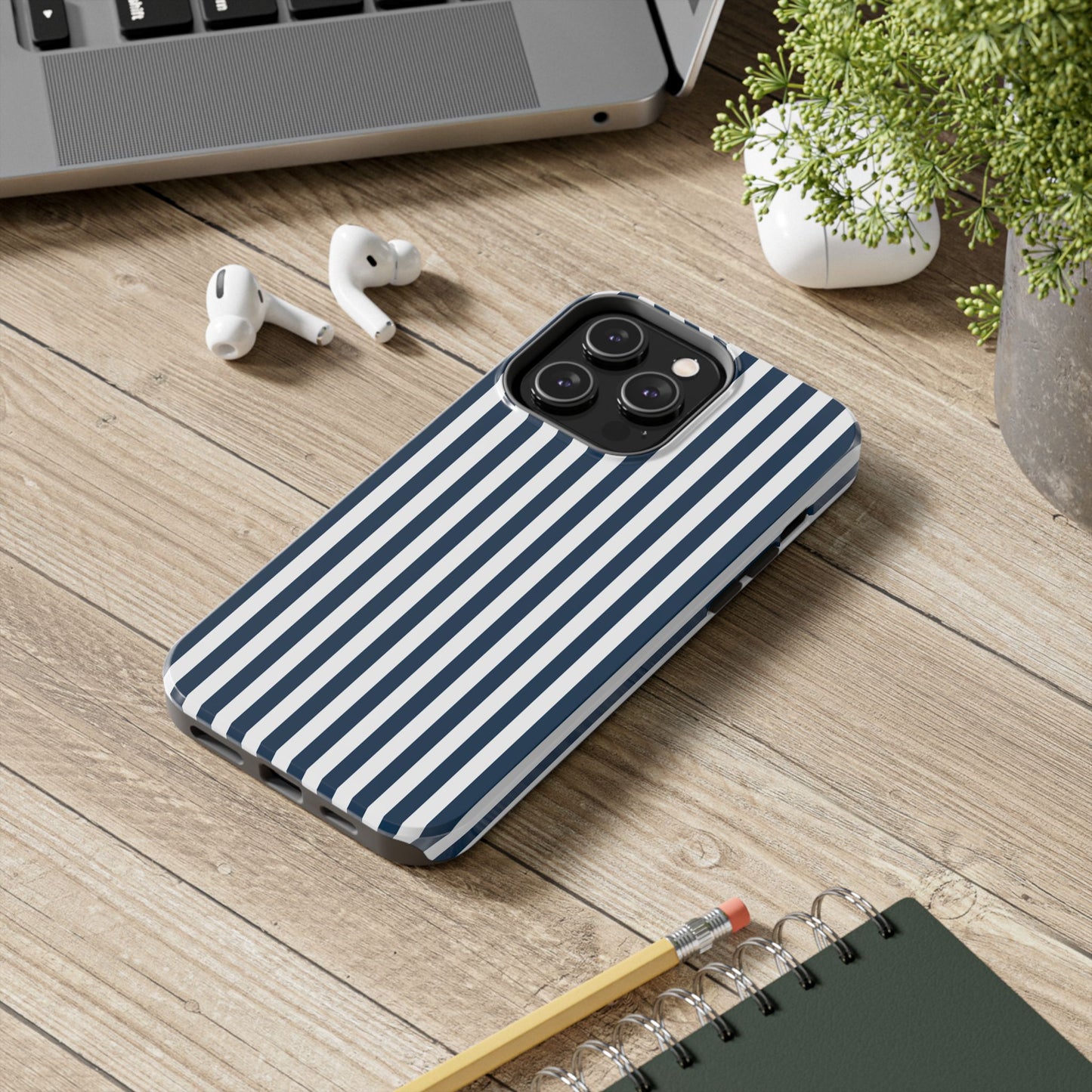 Navy Blue Stripes Tough Phone Case for iPhone and Samsung Galaxy