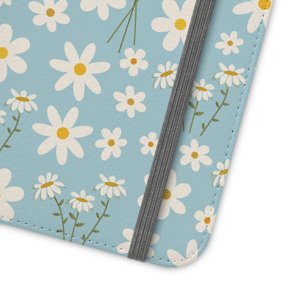 Sky Blue Daisy Flip Phone Case Cover with Pockets - Phone Case - Kristine Celestine