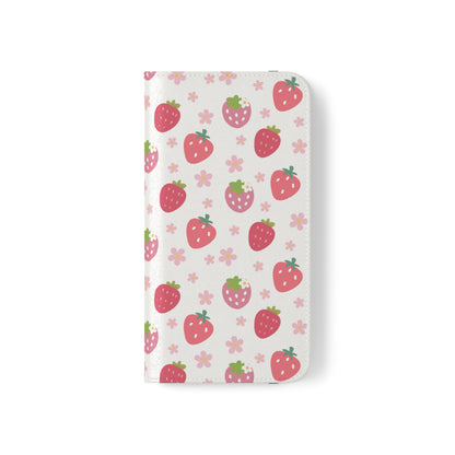 Strawberries and Daisies Flip Phone Case Cover with Pockets - Phone Case - Kristine Celestine