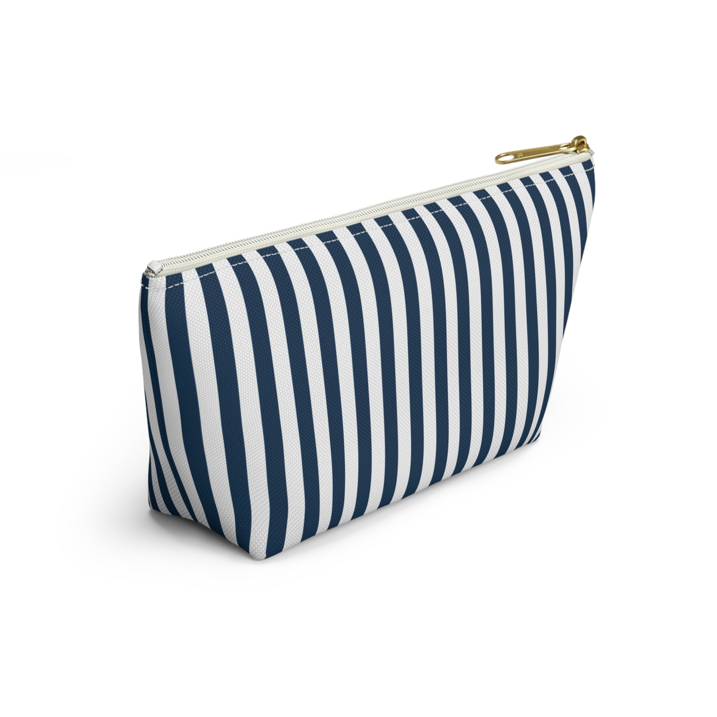 Navy Blue Stripes Accessory Pouch with T-bottom Classic Royal Blue and White Pouch for Makeup Small Bag for School Supplies Striped Zipper Pouch