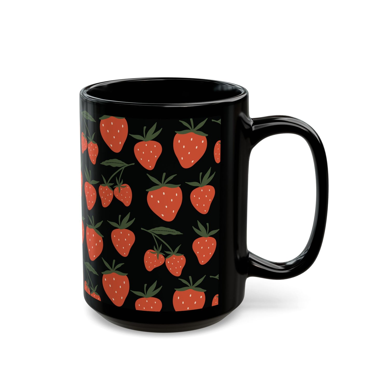 Tropical Strawberry Black Mug Cool Summer Coffee Mug Tea Cup Spring Ceramic Mug