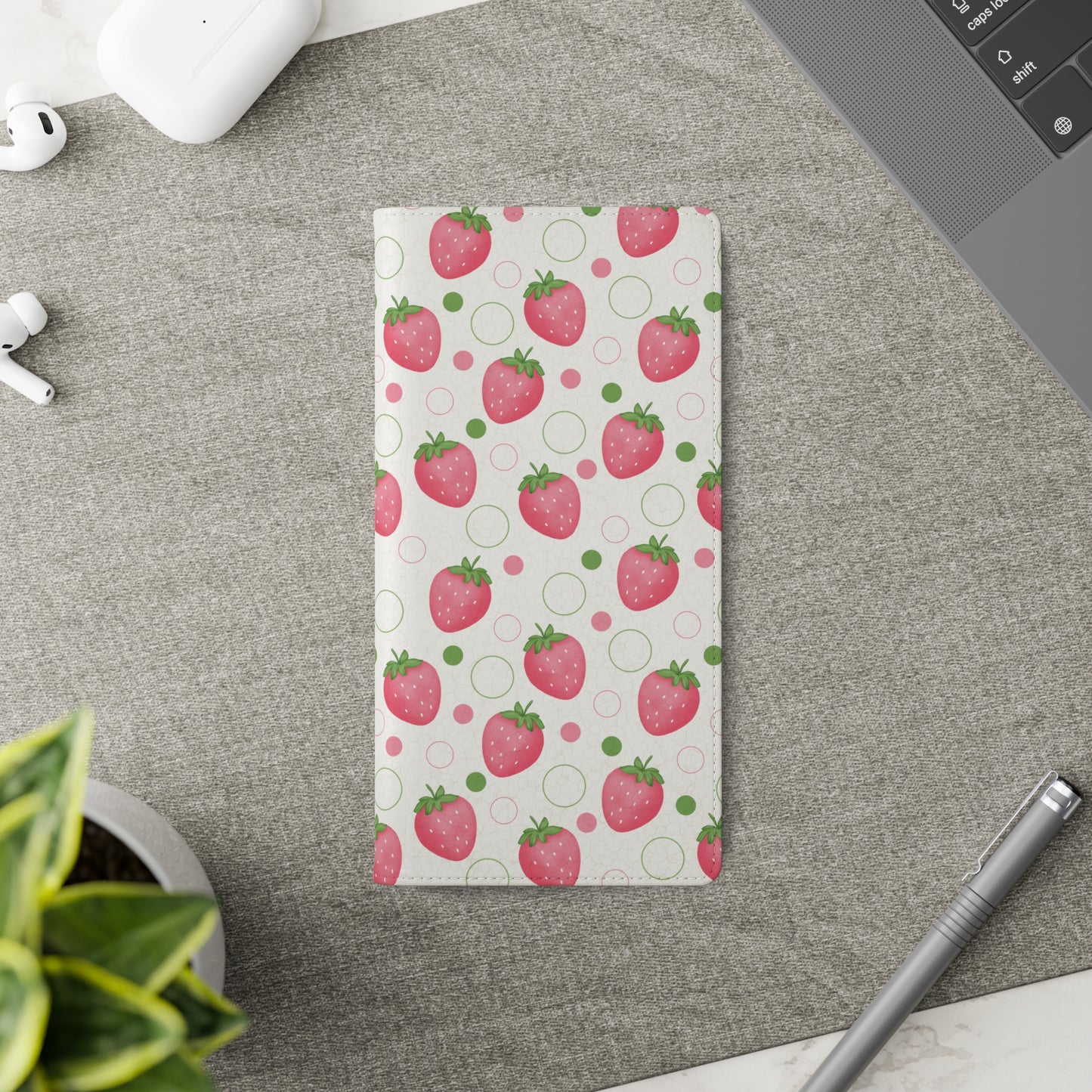 Pink Strawberry Bubbles Flip Phone Case Cover with Pockets