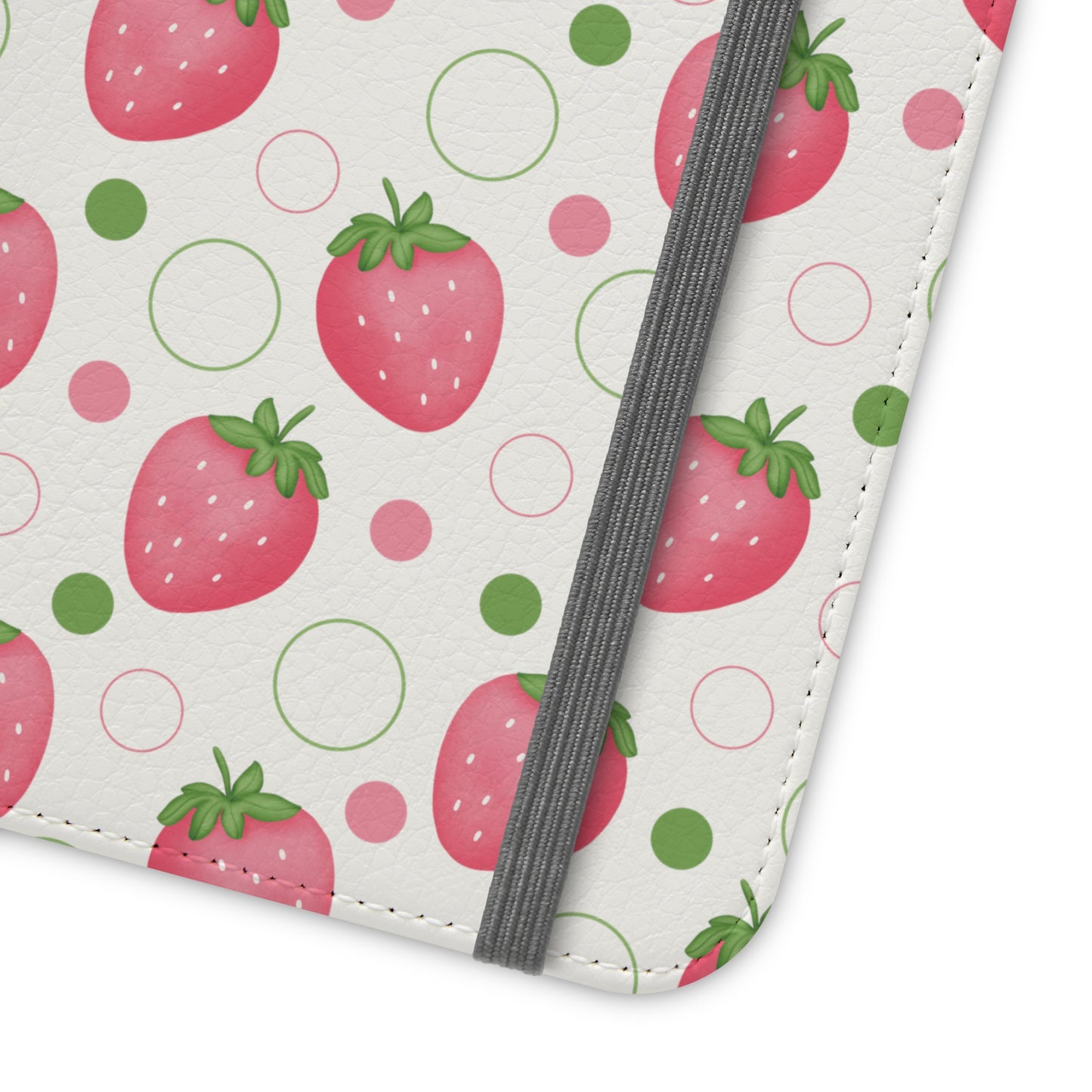 Pink Strawberry Bubbles Flip Phone Case Cover with Pockets