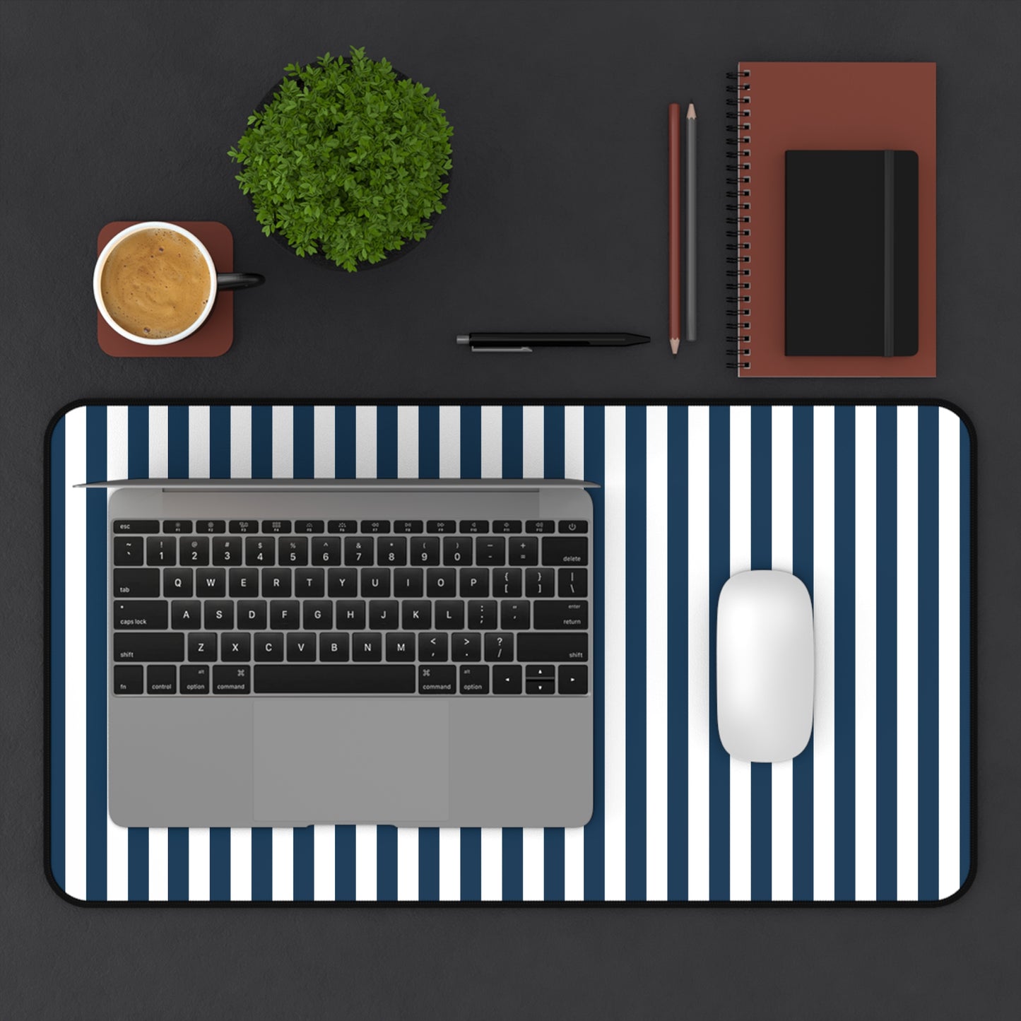 Navy Blue Stripes Desk Mat Royal Blue Stiped Computer Mat Classic Dark Blue Office Mat