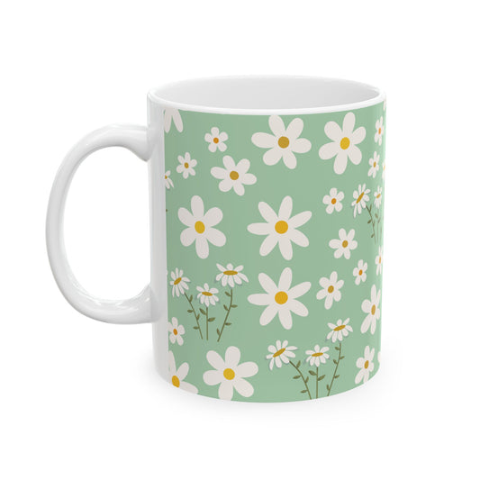 Mint Daisy Delight Mug Cool Summer Flower Ceramic Coffee Cup Calm Ocean Green Floral Spring Tea Mug Birthday Gift for Garden Lover