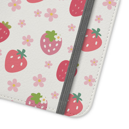 Strawberries and Daisies Flip Phone Case Cover with Pockets - Phone Case - Kristine Celestine