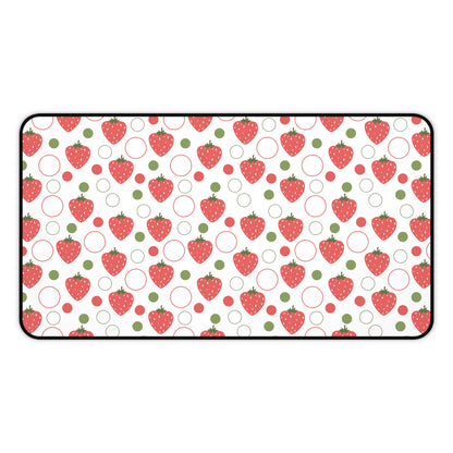 Red Strawberry Bubbles Desk Mat Fruity Red Strawberries Computer Mat