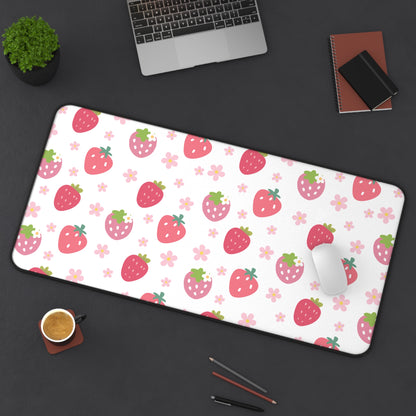 Strawberries and Daisies Desk Mat