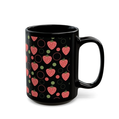 Red Strawberry Bubbles Black Mug Cool Summer Coffee Mug Tea Cup Spring Ceramic Mug