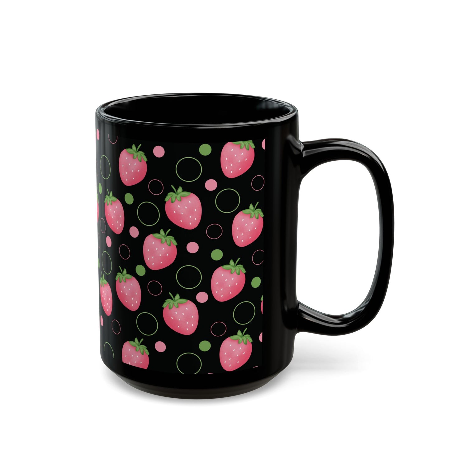 Pink Strawberry Black Mug Cool Summer Coffee Mug Tea Cup Spring Ceramic Mug