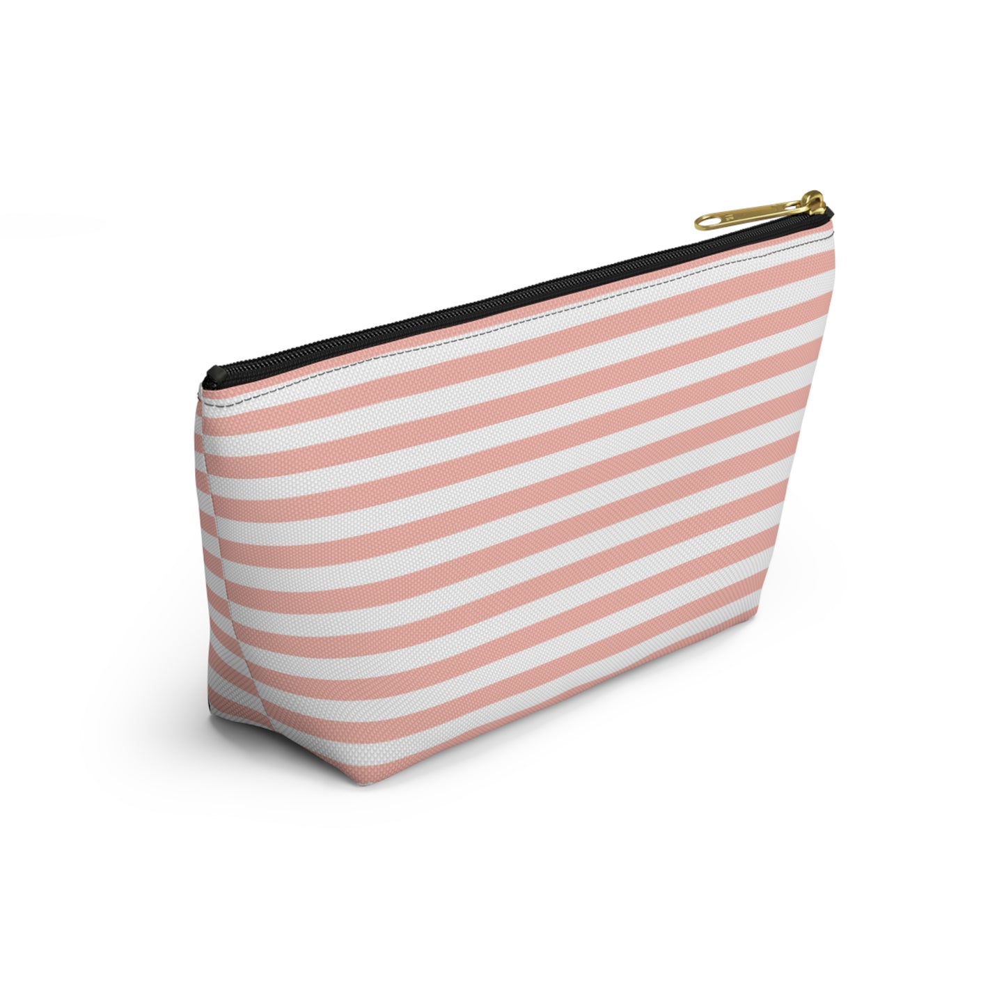 Pretty Coral Pink Stripes Accessory Pouch with T-bottom Classic Pink and White Pouch for Makeup Small Bag for School Supplies Striped Zipper Pouch