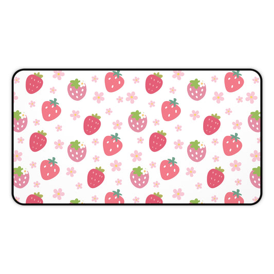 Strawberries and Daisies Desk Mat