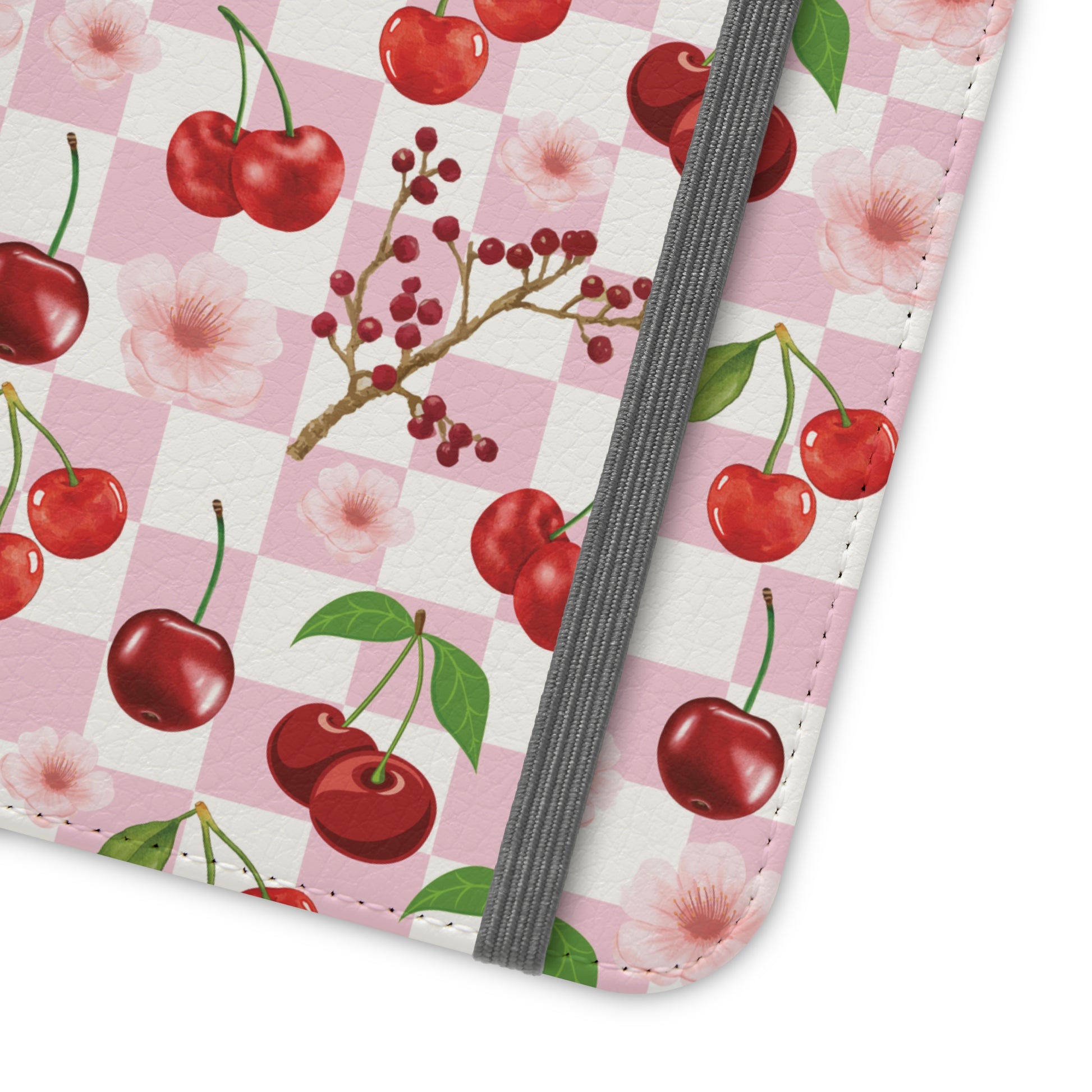 Cherry Checkerboard Flip Phone Case Cover with Pockets - Phone Case - Kristine Celestine