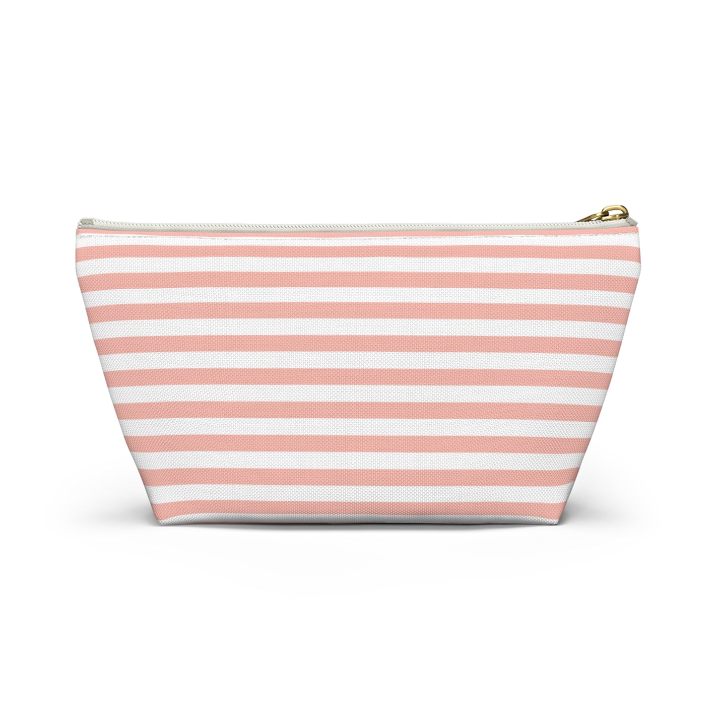 Pretty Coral Pink Stripes Accessory Pouch with T-bottom Classic Pink and White Pouch for Makeup Small Bag for School Supplies Striped Zipper Pouch