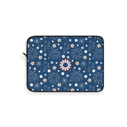 USA Daisy Fireworks Laptop Sleeve Cute American Laptop Pouch Red White and Blue Summer Laptop Bag Laptop Case Spring Laptop Protector Cute Tablet Sleeve Pretty Tablet Case Adorable Tablet Pouch