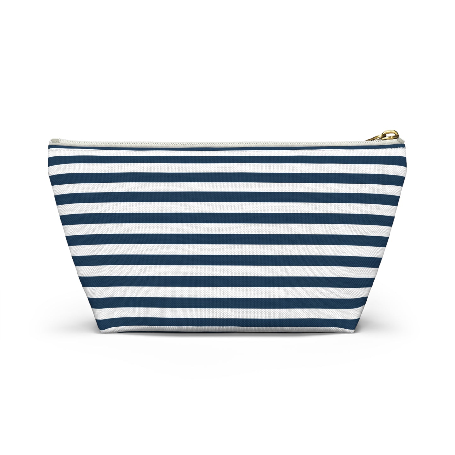 Royal Navy Blue Stripes Accessory Pouch with T-bottom Classic Dark Blue and White Pouch for Makeup Small Bag for School Supplies Striped Zipper Pouch