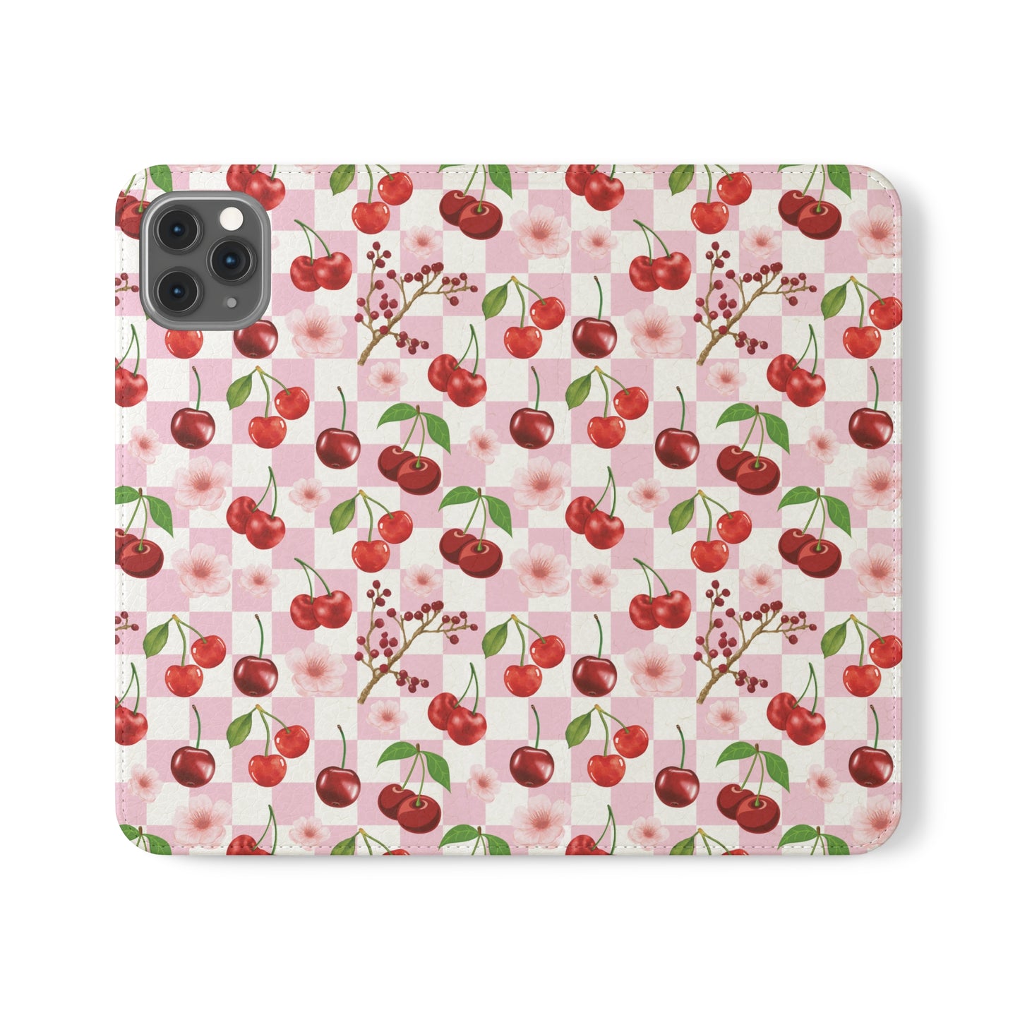 Cherry Checkerboard Flip Phone Case Cover with Pockets - Phone Case - Kristine Celestine