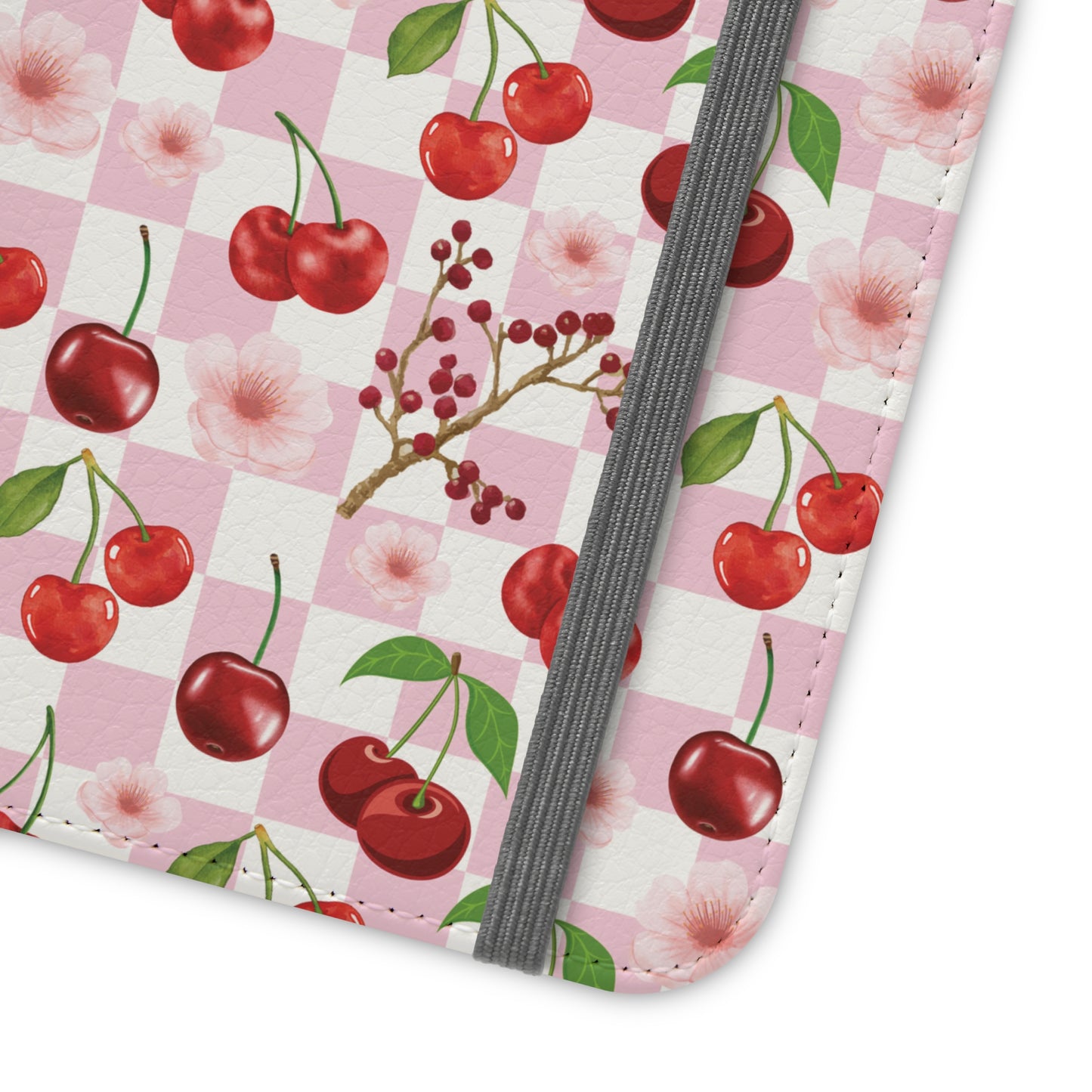 Cherry Checkerboard Flip Phone Case Cover with Pockets - Phone Case - Kristine Celestine