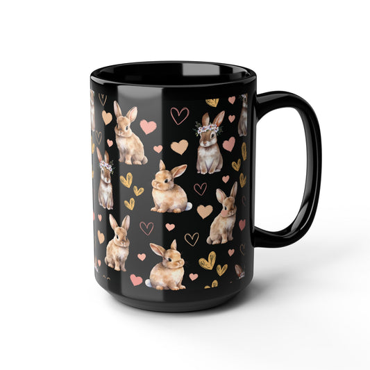 Bunny Love Black Mug Cool Summer Coffee Mug Tea Cup Spring Ceramic Mug