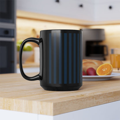 Navy Blue Stripes Black Mug Cool Summer Coffee Mug Tea Cup Spring Ceramic Mug