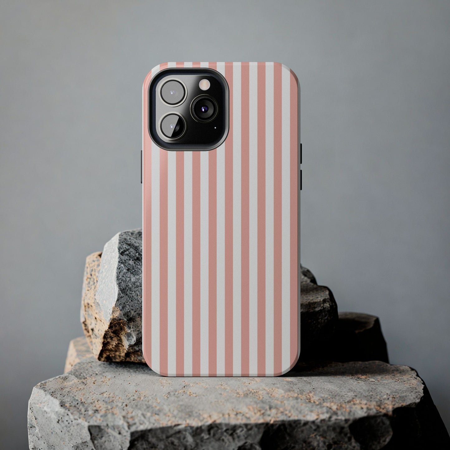 Coral Pink Stripes Tough Phone Case for iPhone and Samsung Galaxy