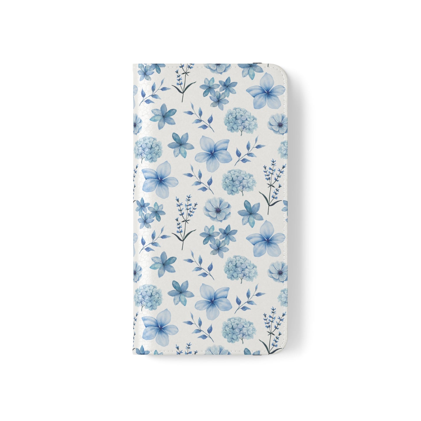 Snowy Blue Flowers Flip Phone Case Cover with Pockets