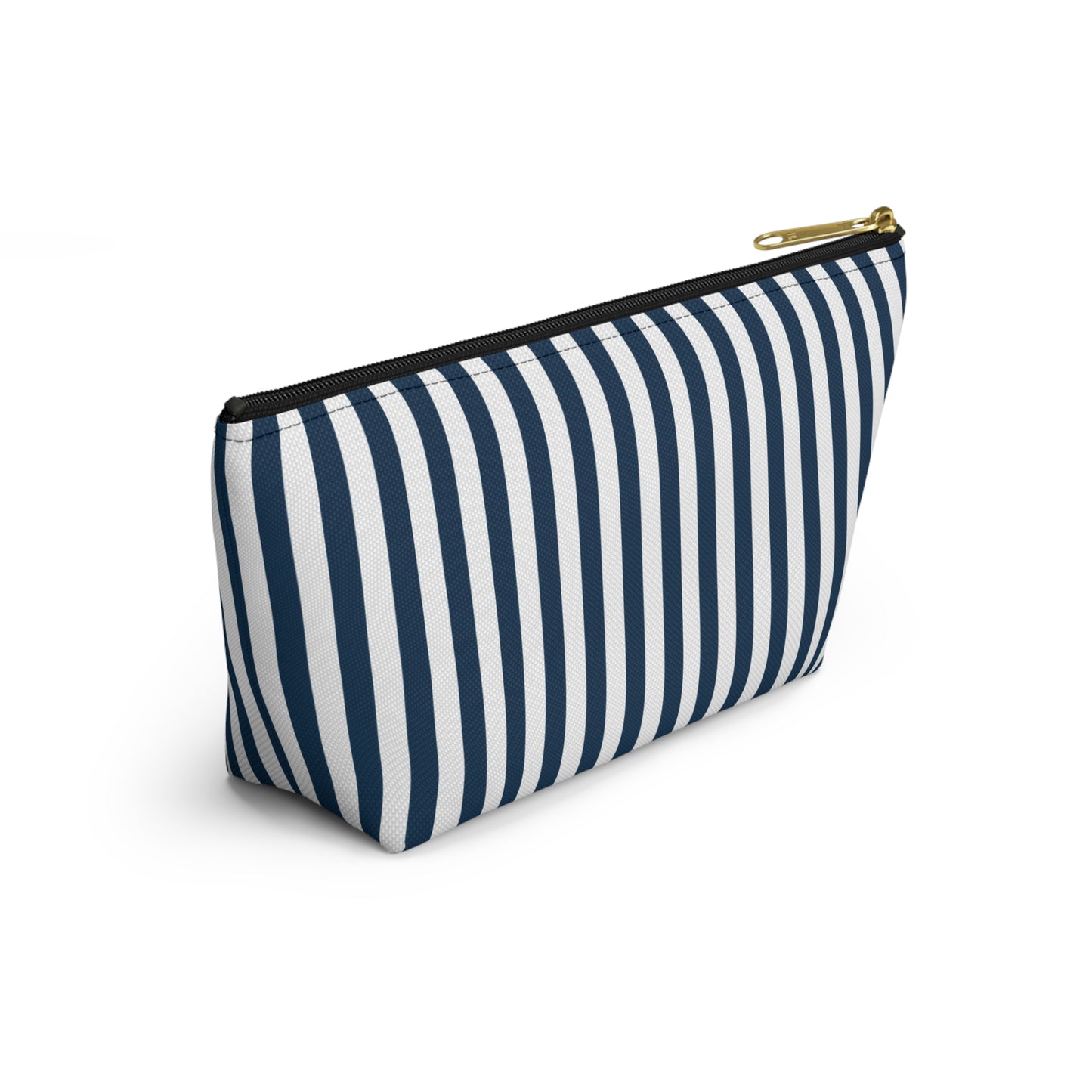 Navy Blue Stripes Accessory Pouch with T-bottom Classic Royal Blue and White Pouch for Makeup Small Bag for School Supplies Striped Zipper Pouch