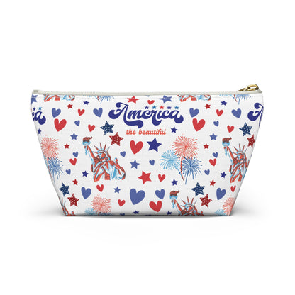 America the Beautiful Accessory Pouch with T-bottom Pouch for Makeup Small Bag for School Supplies Cute Summer Zipper Pouch