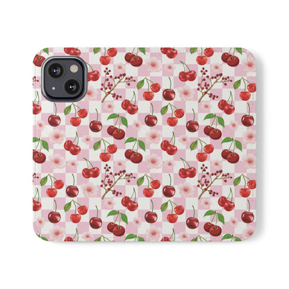 Cherry Checkerboard Flip Phone Case Cover with Pockets - Phone Case - Kristine Celestine