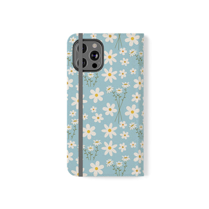 Sky Blue Daisy Flip Phone Case Cover with Pockets - Phone Case - Kristine Celestine