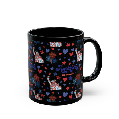 America the Beautiful Black Mug Cool Summer Coffee Mug Tea Cup Spring Ceramic Mug