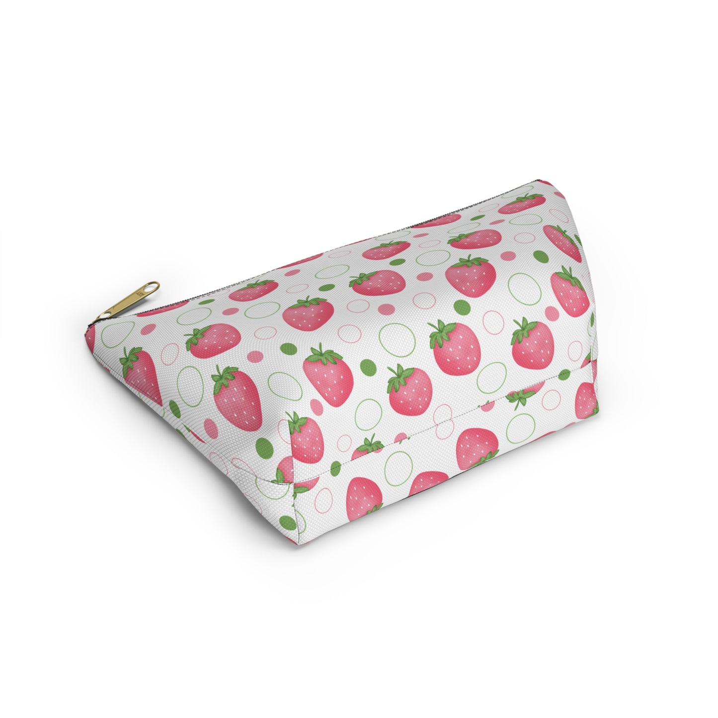 Pink Strawberry Bubbles Accessory Pouch with T-bottom Coquette Strawberries Pouch for Makeup Small Bag for School Supplies Cute Summer Zipper Pouch