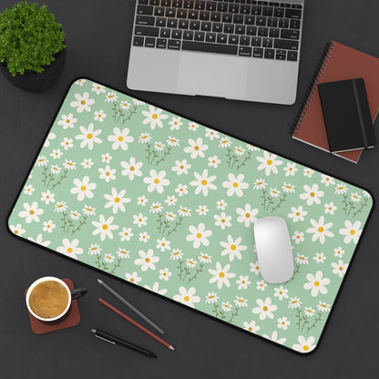 Mint Daisy Delight Desk Mat Floral Spring Sage Green Computer Mat Pistachio Green Daisies Office Mat