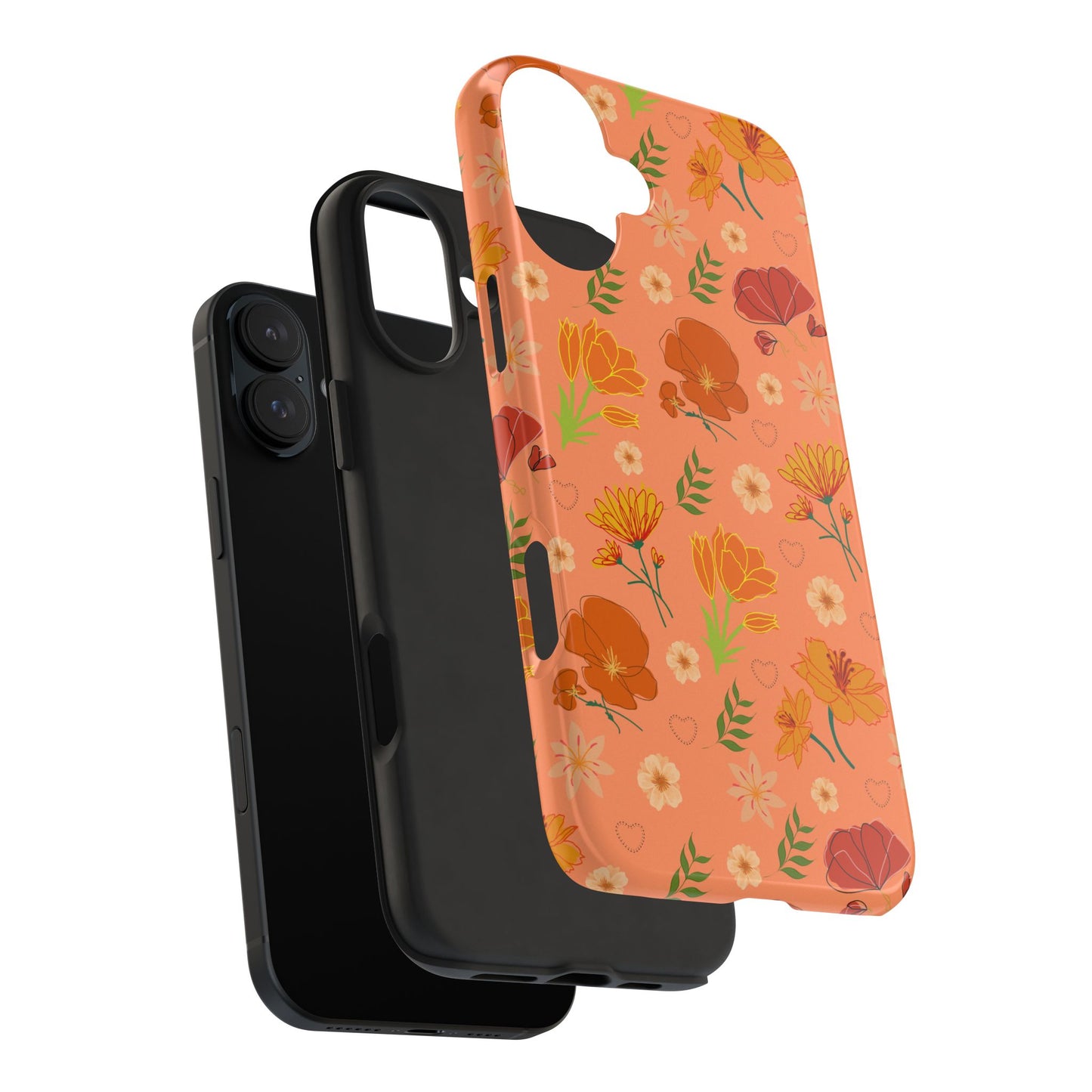 Coque de téléphone résistante Coral Peach Meadow pour iPhone et Samsung Galaxy