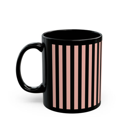 Coral Pink Stripes Black Mug Cool Summer Coffee Mug Tea Cup Spring Ceramic Mug