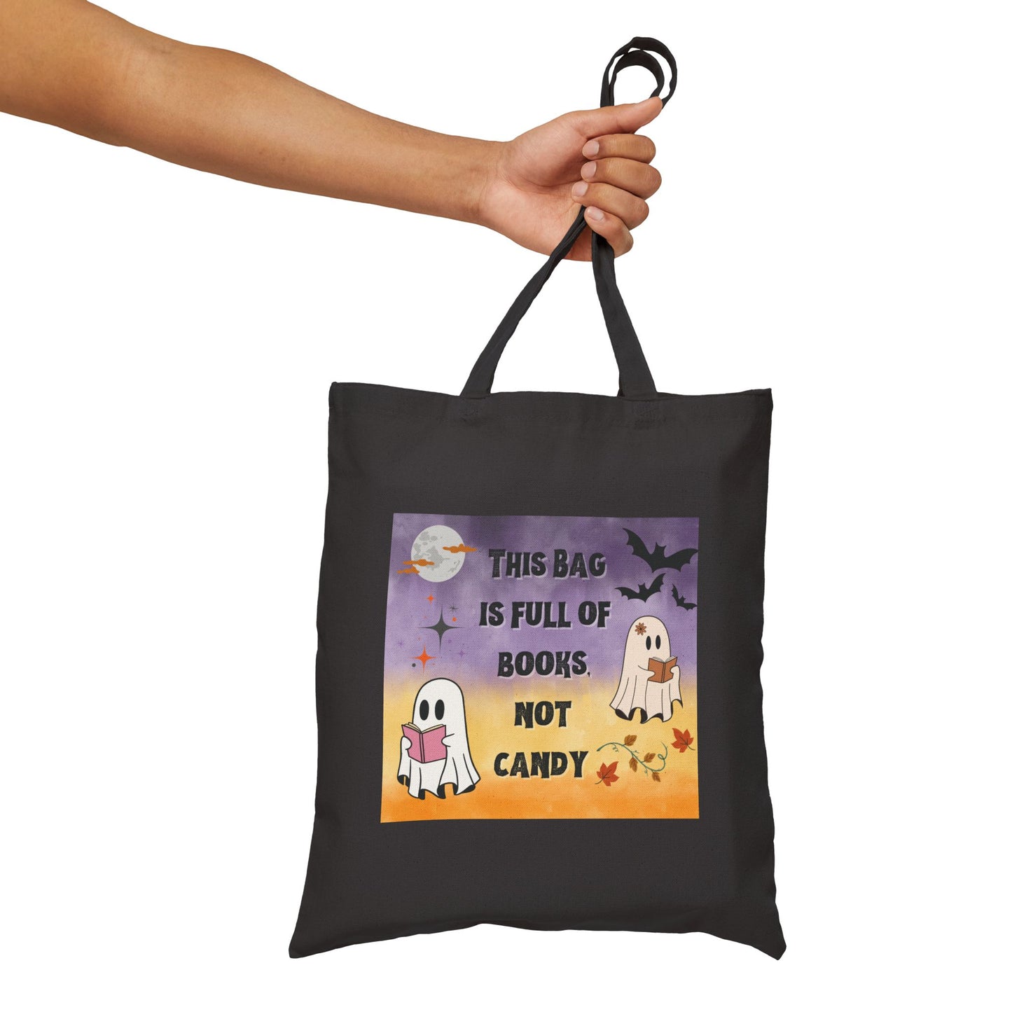 Ghostly Bookworm This Bag is Full of Books Not Candy Funny Halloween Trick or Treat Bag Cotton Canvas Tote Bag