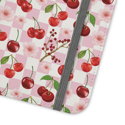 Cherry Checkerboard Flip Phone Case Cover with Pockets - Phone Case - Kristine Celestine