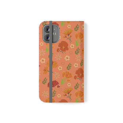 Coral Peach Meadow Flip Phone Case Cover with Pockets - Phone Case - Kristine Celestine