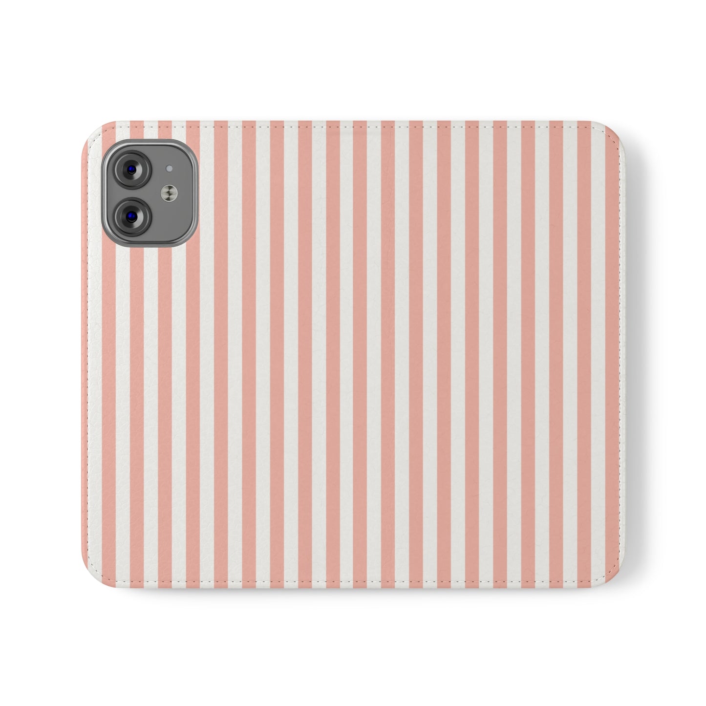 Coral Pink Stripes Flip Phone Case Cover with Pockets