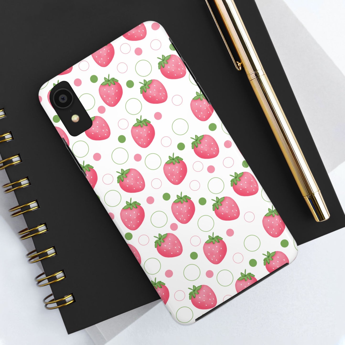 Pink Strawberry Bubbles Tough Phone Case for iPhone and Samsung Galaxy