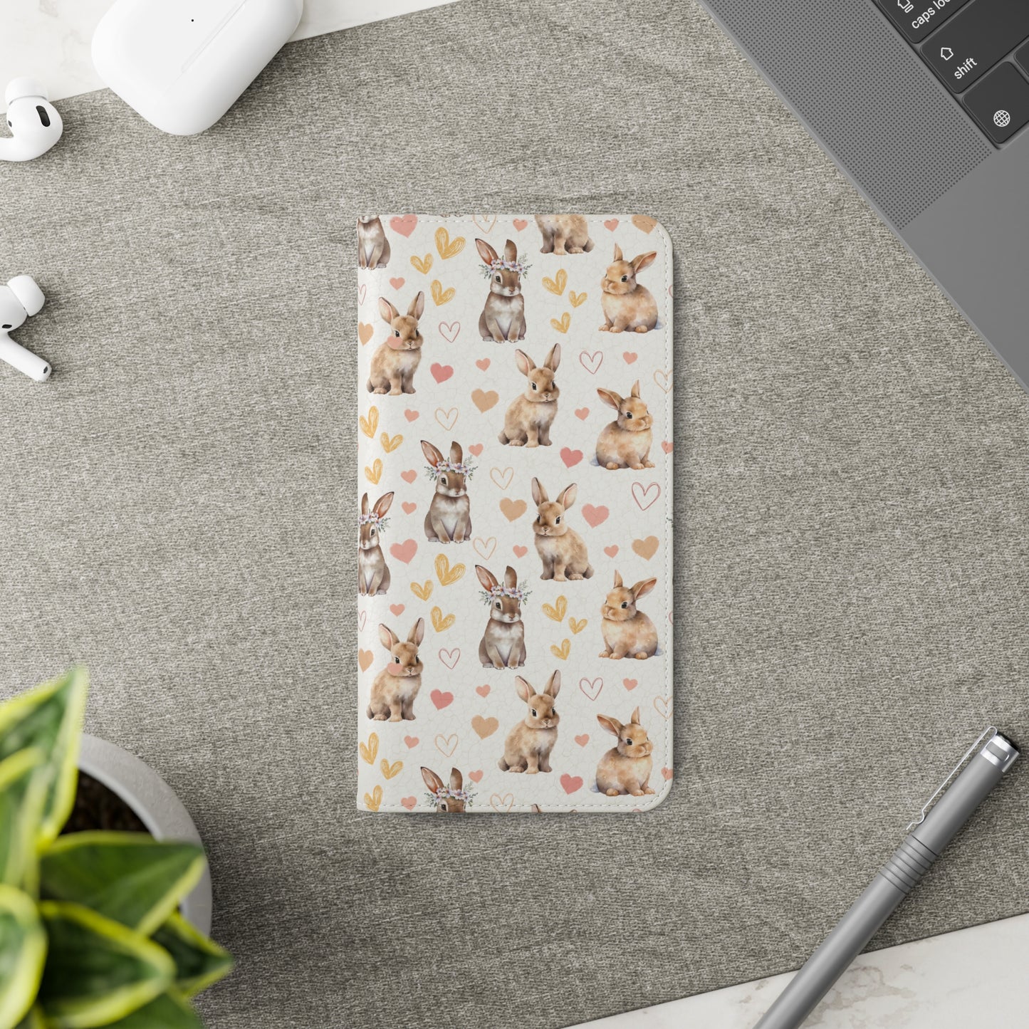 Bunny Love Flip Phone Case Cover with Pockets